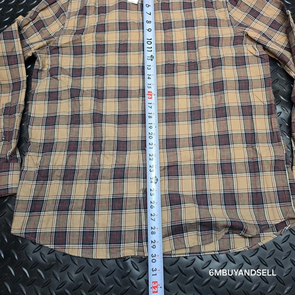 Banana Republic Mens L Plaid Flannel‎ Shirt Tan Brown Red NWT Cotton